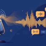 Studio microphone with sound waves turning into digital waveforms, representing this ElevenLabs review