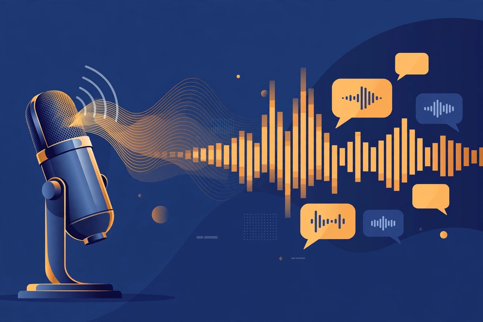 Studio microphone with sound waves turning into digital waveforms, representing this ElevenLabs review
