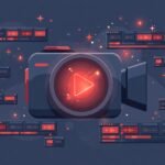 Video camera with play button surrounded by AI editing timeline elements, representing the best AI video tools for YouTubers