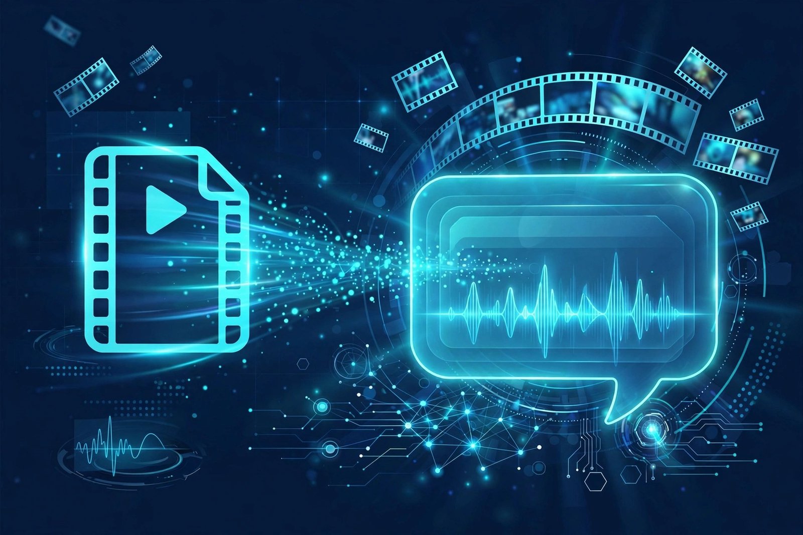 Can you upload videos to ChatGPT: a video file being uploaded into a chat interface with an AI analyzing film frames and a waveform