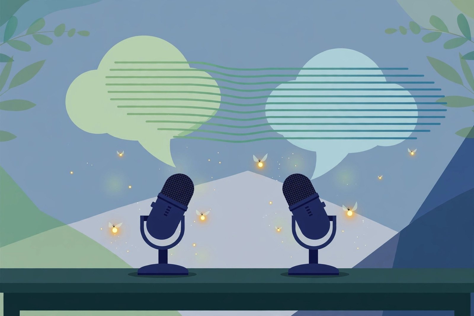 Otter AI vs Fireflies: two conference microphones with speech bubbles turning into transcription documents