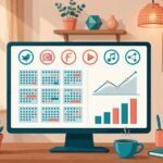 Social media management packages compared: dashboard showing multiple social media profiles with scheduled posts on a calendar and analytics charts