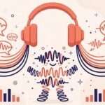 Headphones with sound waves and speech bubbles for the Kidaroo text to speech review