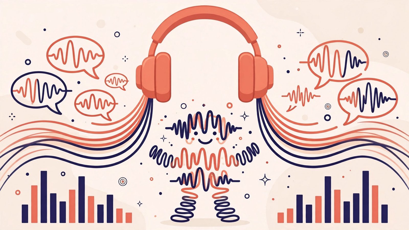 Headphones with sound waves and speech bubbles for the Kidaroo text to speech review