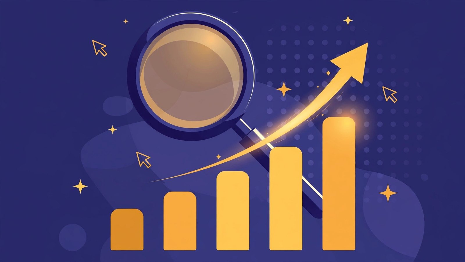 Magnifying glass over a rising ranking chart for the best Perplexity rank tracker guide