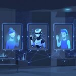Best AI avatar for digital signage: digital signage screens with AI avatar presenters in a modern lobby