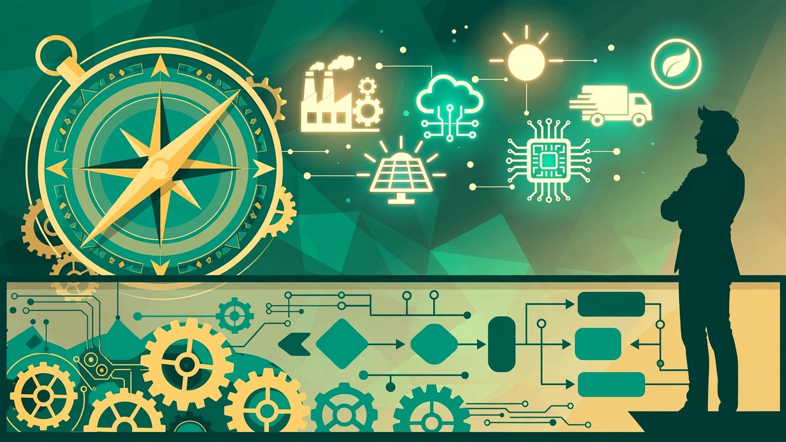Best AI automation agency niches: compass pointing to industry icons for choosing profitable agency niches