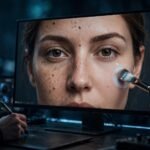 Best AI photo retouching tools: photographer retouching a portrait on a large monitor in an editing studio