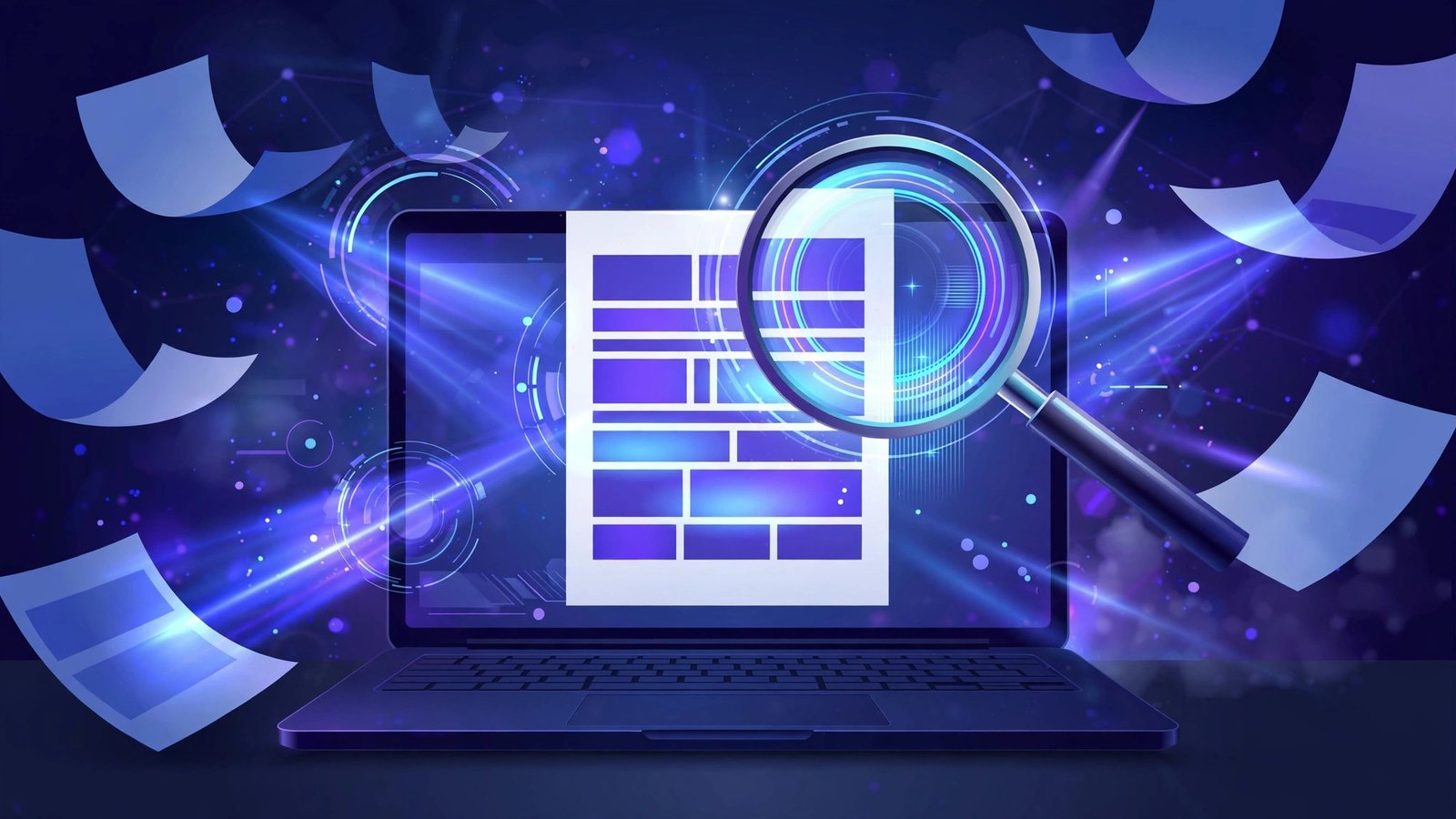 Laptop displaying a document being scanned by one of the best AI plagiarism checkers 2026, with highlighted passages