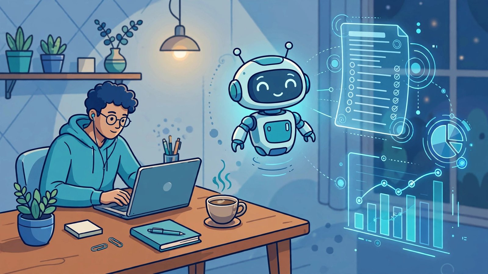 Freelancer working on a laptop with AI bookkeeping help
