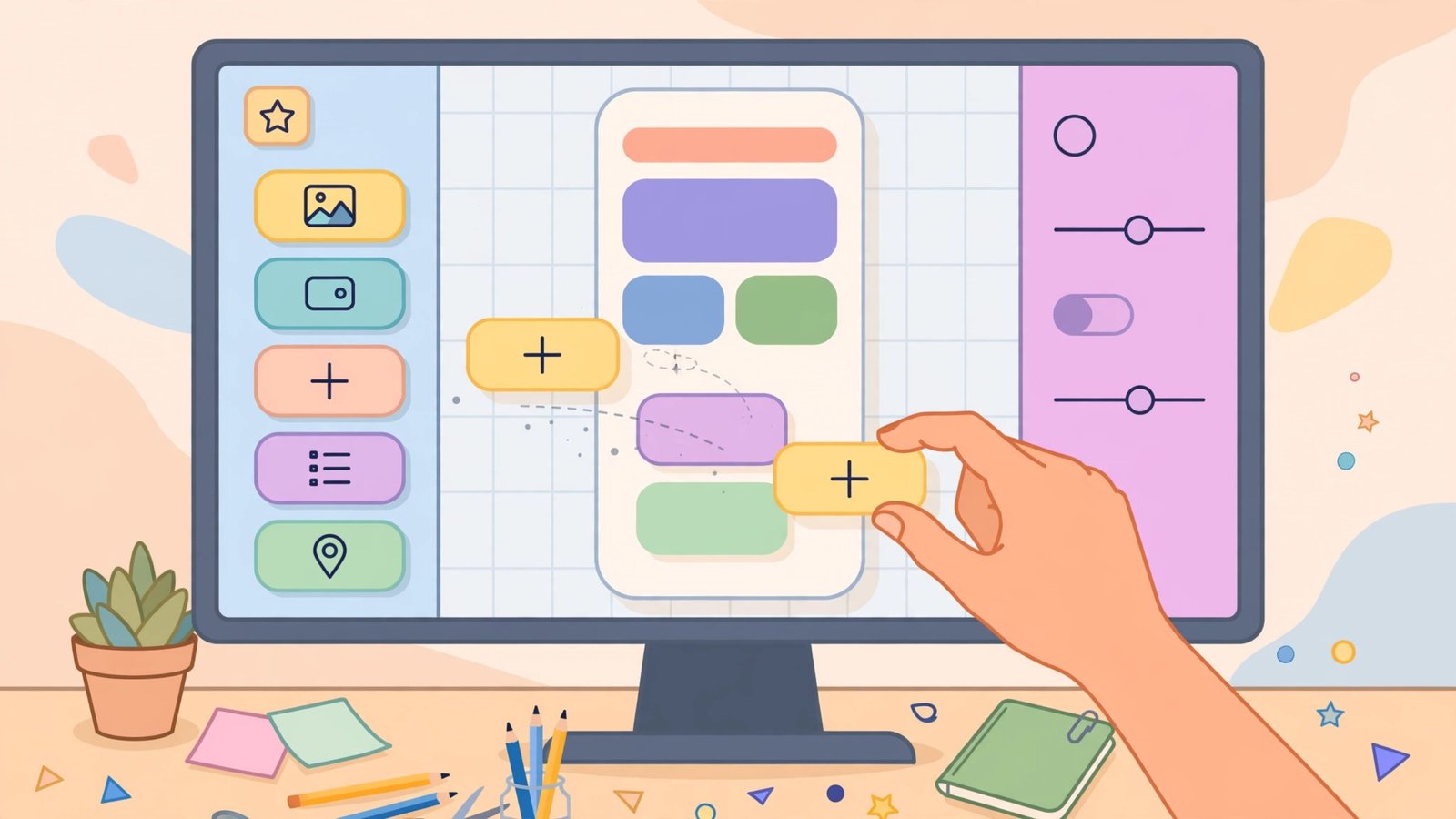 Best AI app builders no-code 2026: drag-and-drop no-code app builder interface with a phone preview