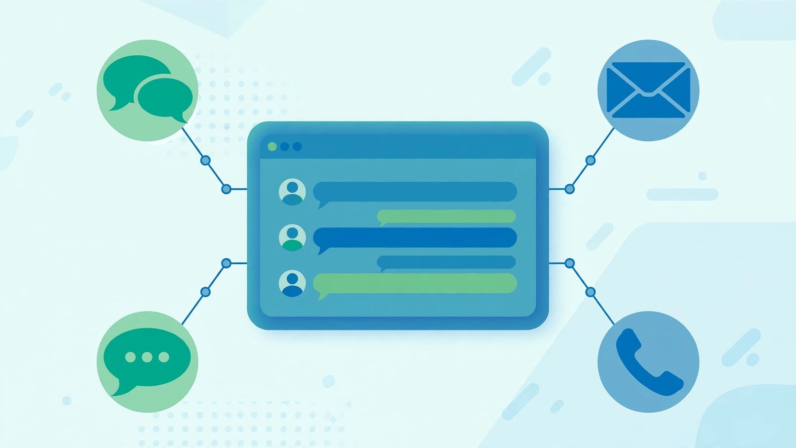 Unified customer support dashboard connecting live chat, email, messaging and phone in one view