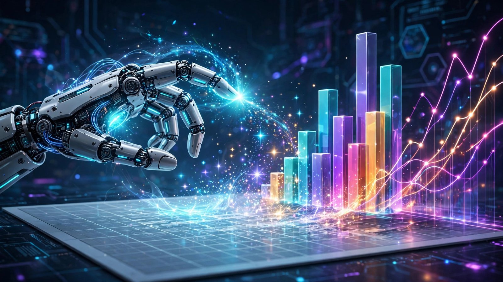 Best AI data analysis tools 2026: illustration of an AI turning a raw spreadsheet into colorful charts