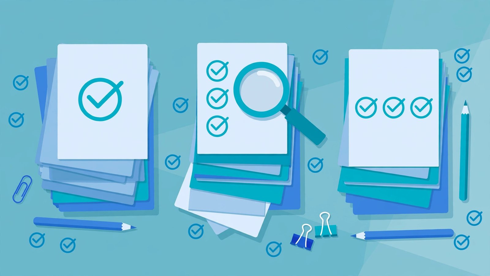 Side-by-side comparison of grammar checker tools with documents, checkmarks and editing icons