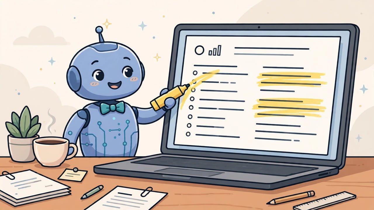 Best AI job search tools 2026: friendly robot highlighting keywords on a resume shown on a laptop screen