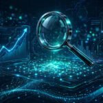 Glowing SEO analytics dashboard with rising ranking charts and gauges