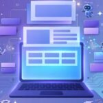 AI illustration of a laptop with website layouts being generated by an AI website builder