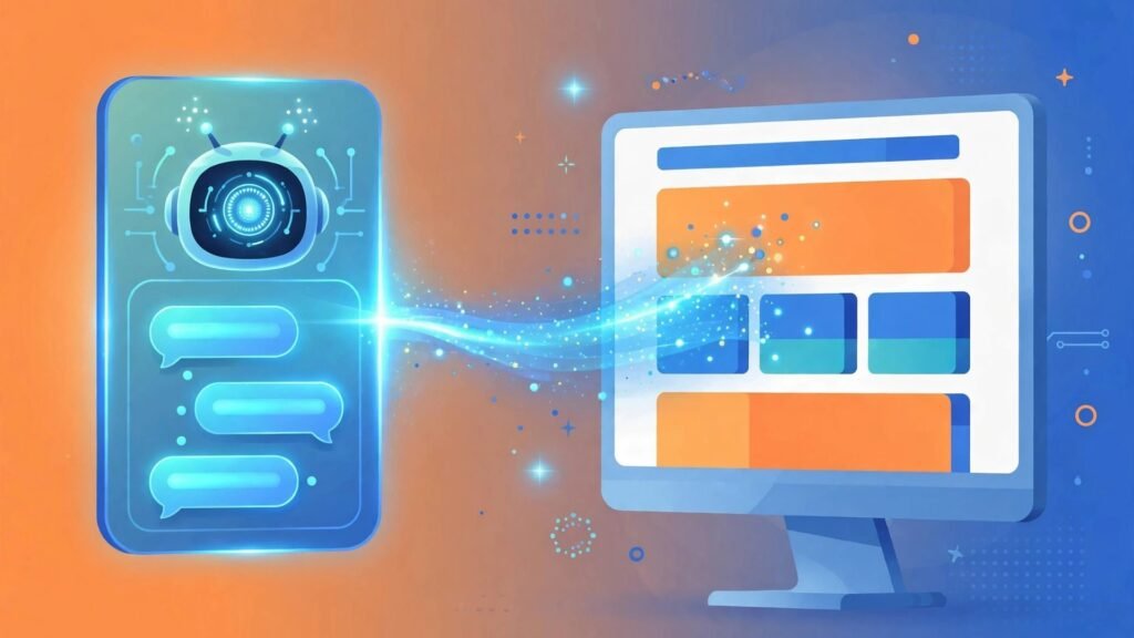 Illustration of an AI assistant generating a complete business website on a screen