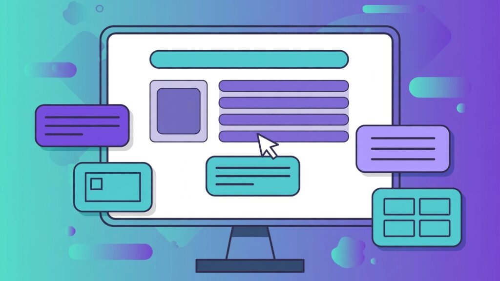 Best AI website builders 2026: illustration of a drag-and-drop AI website builder assembling a homepage from layout blocks