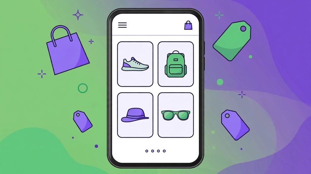 Illustration of a smartphone showing a small online store built with an AI website builder
