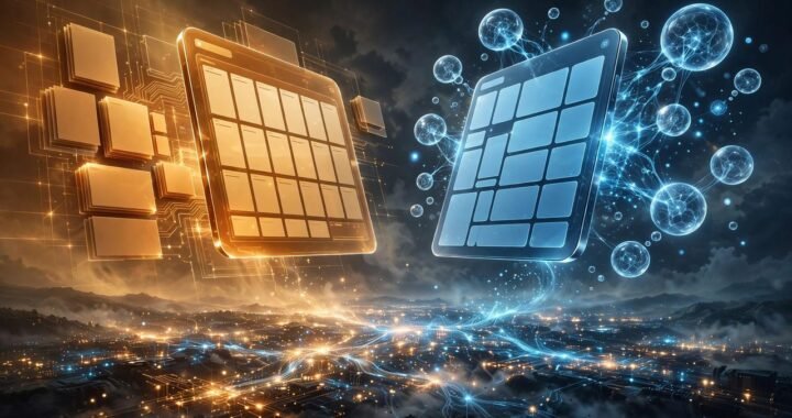 Dramatic AI illustration of two note-taking apps facing off over a glowing digital knowledge workspace